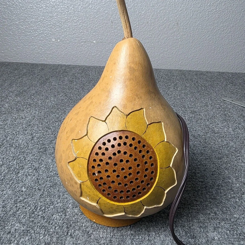 Meadowbrooke Gourds Handcrafted Lighted Gourd Sunflower Folk Art‎ Lamp